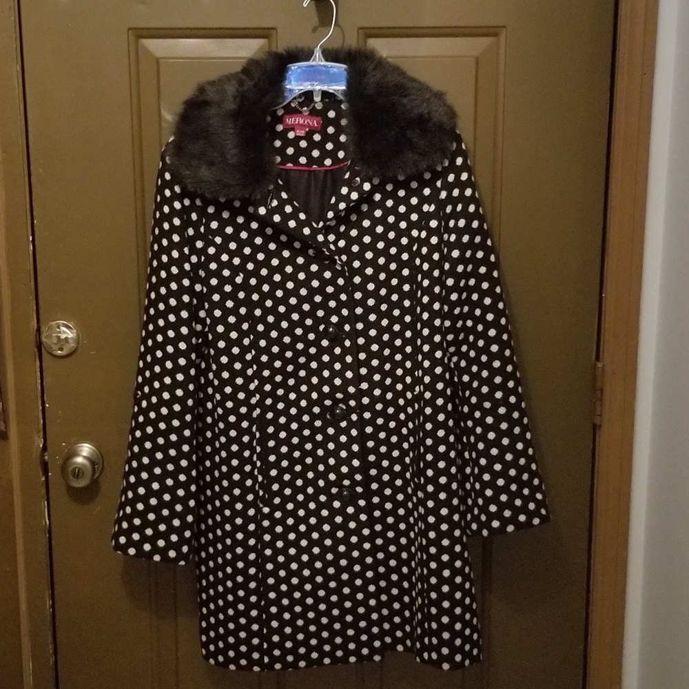 MERONA WOOL WINTER COAT XL POLKADOT BLACK